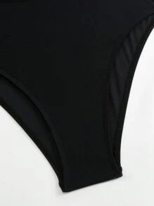 SHEIN X Sofía Suescun SHEIN Swim 1pc Vrouwen Zee-element Shell Cutout Sexy Rugloze Band Eendelig Badpak, Effen Kleur Elegante Vakantie Badmode Zomer