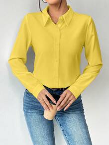 SHEIN Clasi Camisa de manga larga de unicolor simple para uso casual y de traslado