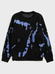 ROMWE MEN Grunge Punk Áo len chui đầu họa tiết đồ họa dành cho nam, phong cách trường học, phong cách Grunge - màu đen - Xem 1