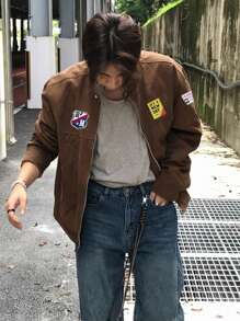 DAZY 男士秋季字母拉链装饰休闲夹克