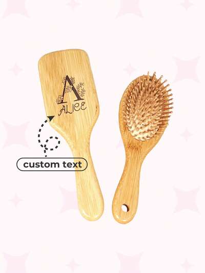Personalised Custom Hairbrush,1 Pc Mini Oval Air Cushion Bamboo Comb,Paddle Hair Brush Laser Engraved Natural Bamboo Comb Paddle Detangling Hairbrush,Suit For Women Men ,Portable Detangler Haircomb For Massaging Scalp&Hair Growth,Wedding Bridesmaid Gifts,Personalised Gifts,Personalised HairbrushChristmas Beauty Accessories
