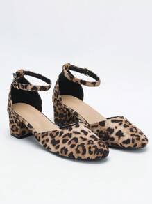 CUCCOO CURVES Scarpe col tacco alto con stampa leopardata e design traforato da donna, adatte per la primavera e l'autunno - Albicocca - Visualizzare 2