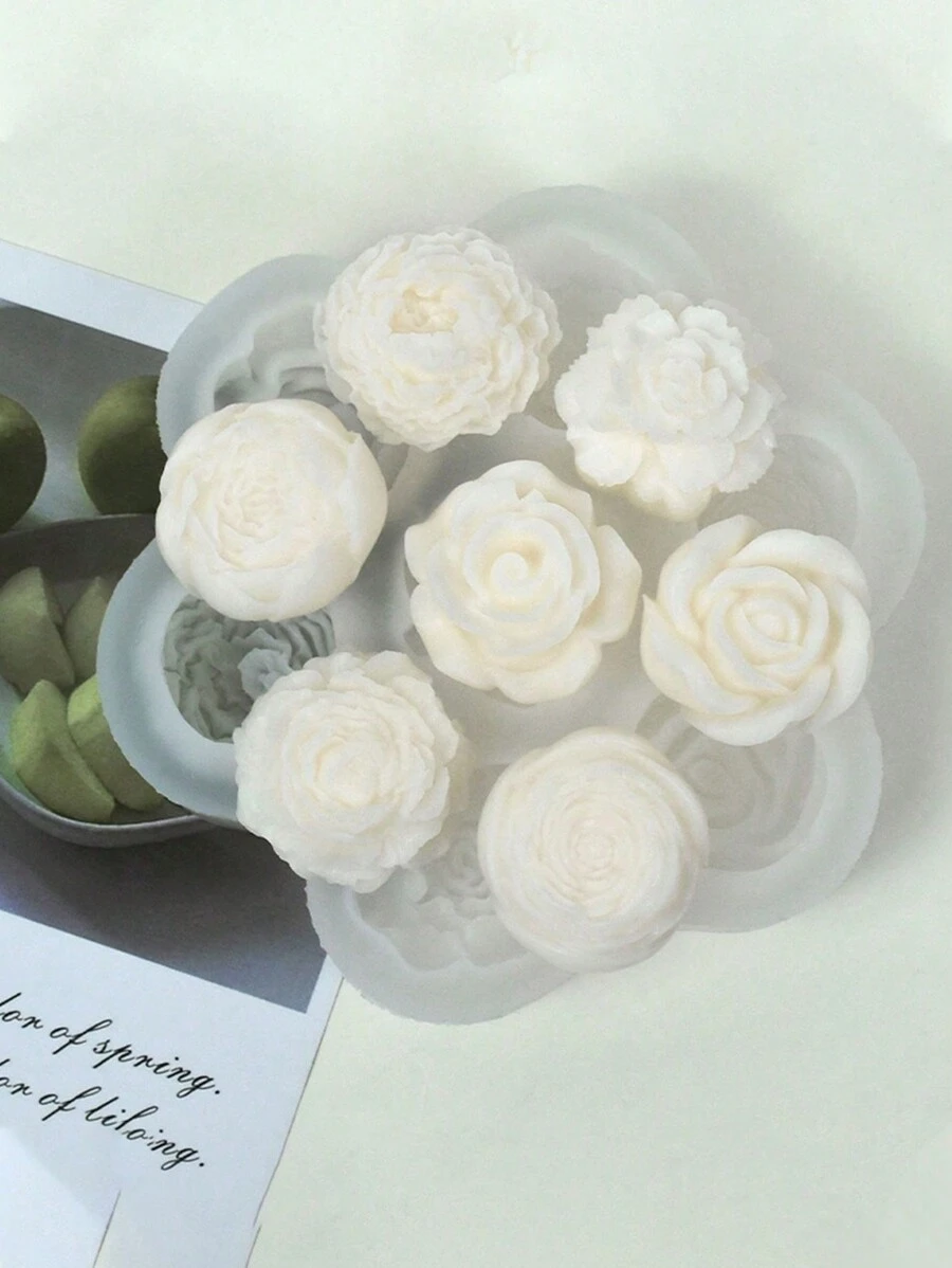 1PC 3D Peony Rose Marigold Silicone Mold For DIY Candle Plaster Fountain Decoration Valentine Gift Craft Making Tool - White - View 1