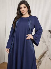 Al Najma Plus Size Retro Tassel Embellished Long Dress - Navy Blue - View 1