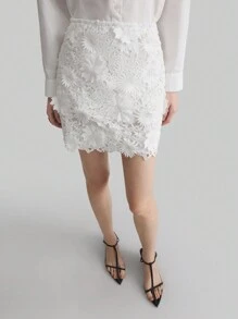 Ontre White Mini Floral Skirt, Elegant Daily Wear, New Year, French Mini Skirt, Festive Outfit, White Floral Women's Mini Skirt, Elegant, Chic, Urban Modern Fashion