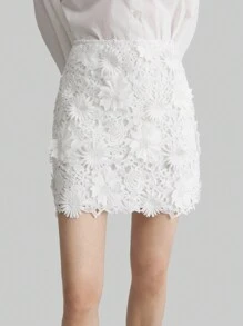 Ontre White Mini Floral Skirt, Elegant Daily Wear, New Year, French Mini Skirt, Festive Outfit, White Floral Women's Mini Skirt, Elegant, Chic, Urban Modern Fashion