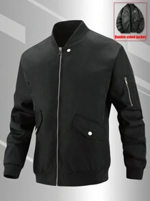 Manfinity Sport Corelite Chaqueta deportiva casual con cremallera y cuello de béisbol de unicolor y manga larga para hombres - Negro - Ver 1