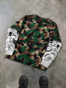 Manfinity EMRG 男士青春街头潮流大骷髅头2025迷彩印花二合一圆领秋冬迷彩外出街头装圆领长袖卫衣，适合朋友、丈夫、男朋友的礼物 - 彩色 - 查看 2