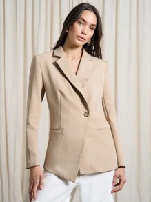 AiiRZ Professional Asymmetrical Blazer Single Button Modern Business Office Work Professional Interview Fall Winter One Button Fitted Suit Jacket Tailored Outerwear