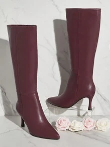 SHUZIA Knee-High Boot, Burgundy, Pointy Toe, Kitten Heel Summer Shoes Spring Shoes Spring Break Easter Mother's Day Present For Christmas - Burgundy - View 5