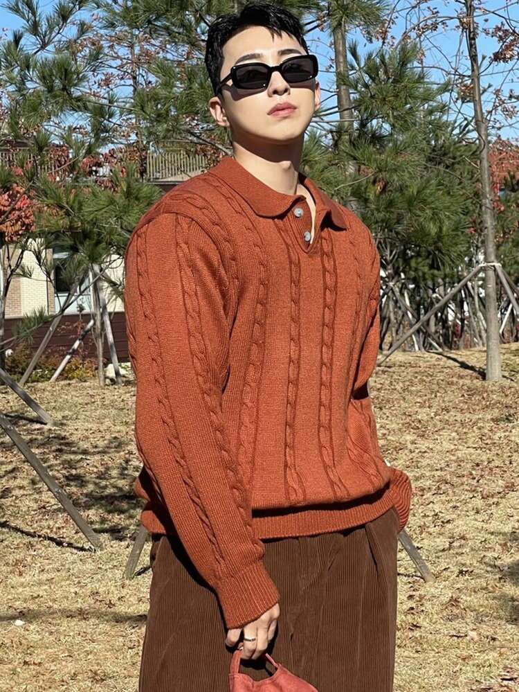 Men's Casual Solid Color Knitted Sweater, Autumn/Winter