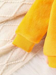 男宝宝可爱小熊刺绣毛绒圆领卫衣和裤子休闲两件套服装，秋冬 - 薑色 - 查看 3