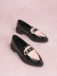 CUCCOO CURVES Zapatos de plataforma con cuña acampanada y suela gruesa para tallas grandes, puntiagudos de cordones negros sólidos de boca profunda, estilo británico plano adecuado para las cuatro estaciones para mujeres