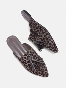 CUCCOO BIZCHIC Dames Flat Pointed Toe Leopard Patroon Kwastje Decor Loafer Schoenen, Comfortabel En Stijlvol