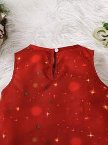 SHEIN Rochie de Crăciun cu imprimeu prințesă roșie pentru fete tinere, cu ornamente moale de pluș, adăugând o notă jucăușă. Imprimare de prințesă cu tematică de Crăciun, cu model fulgi de zăpadă, foarte atrăgătoare și atractivă pentru copii. Plin de distracție infantilă, întruchipând pe deplin atmosfera de vacanță, făcându-i pe copii energici și festivi la petrecerile de Crăciun.