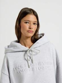 AiiRZ Cozy Debossed Lettering Pullover Hoodie Motivational Statement Loungewear Drawstring Long Sleeve Athletic Workout Autumn Winter Casual Sports