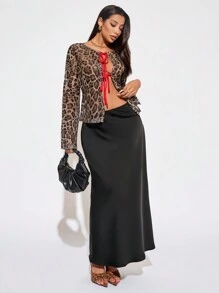 SHEIN SXY Women's Leopard Print Twist Front Long Sleeve Blouse,Long Sleeve Women Shirts,Women Shirts - Multicolor - View 6