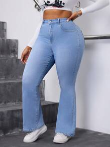SHEIN SXY Plus Size Front Button Pocket Simple Denim Jeans, Casual For Daily Wear - Blue - View 3