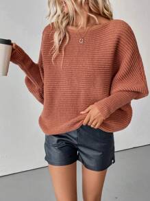 SHEIN Clasi Áo len chui đầu cổ thuyền màu trơn, kiểu dáng thường ngày, thích hợp cho mùa thu đông. - Màu Cam san hô - Xem 4