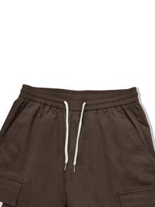 Manfinity EMRG Pantalones cargo para hombres con gráfico de lema, bolsillo con solapa y cintura con cordón