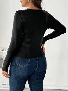 Firerie Plus Crocodile Embossed Sweetheart Neck Tee - Black - View 2
