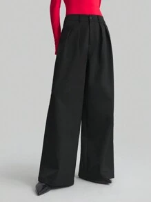 Ontre Black Wide Leg Pants, New Year's Day, Black Barn Style Trousers, Holiday , All-Match Versatile Black Wide Leg Pants, Tall Women's Pants, Daily Wear Stylish & Crisp Wrinkle-Resistant Women's Black Flared Long Pants, Autumn/Winter Versatile Clothing