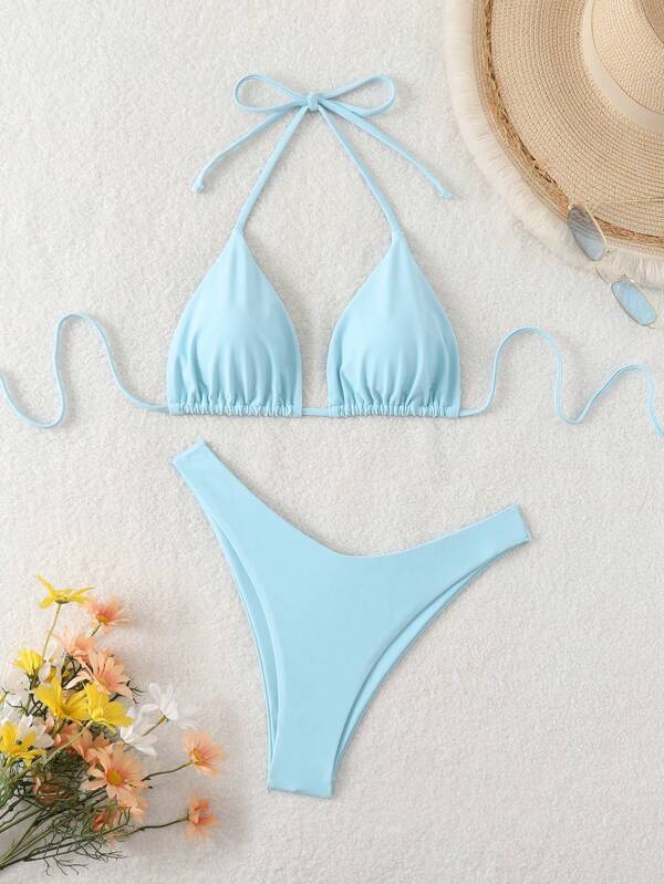 SHEIN Swim Women's Plain Colored Bikini Set For Beach/Holiday Summer