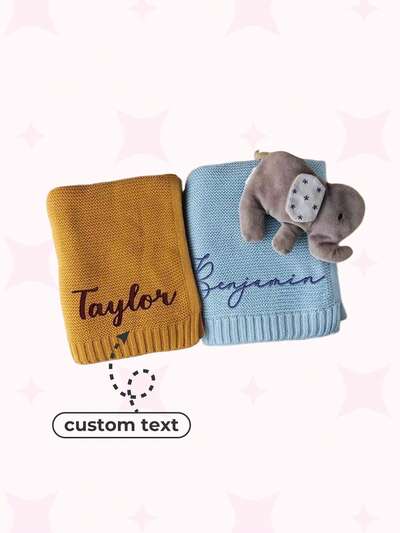 1pc Personalized Name Blanket, Custom Embroidered Blanket With Name, Warm Chunky Knit Blanket, Breathable, Cozy, Soft, Comfortable, Lightweight, Durable, Washable. Unique Personalized Gift For Him, Her, Boyfriend, Girlfriend, Dad, Mom, Family, Friends, Pets. Perfect For Birthday, Christmas, Valentine's Day, Mother's Day, Father's Day, Graduation, Wedding