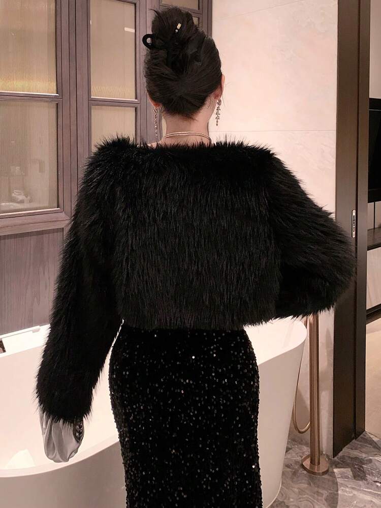 Women's Elegant Warm Christmas Plush Padded Short Jacket Coat, Winter,Fall Women Clothes