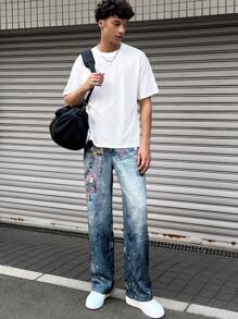 Manfinity RebelGame Men Woven Casual Loose Fit Drawstring Waist Long Pants - Multicolor - View 5