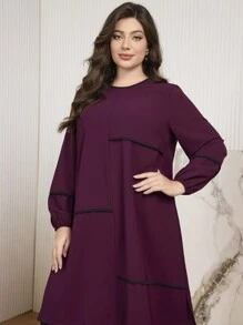 Mulvari 2 件套优雅圆领褶皱撞色加大码套装 2 件套 - 彩色 - 查看 3