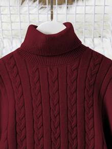 Teen Girl Turtleneck Long Sleeve Cinched Waist A-Line Knitted Midi Dress For Autumn/Winter