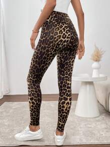 SHEIN LUNE 2024 New Brown Leopard Print Petite Women's Fashion Biker Style Leggings  Leopard Print