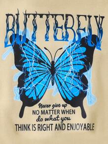 SHEIN Girls Casual Fashion Blue Butterfly Print Hooded Sweatshirt For Early Autumn, Mommy & Me Style - Champagne - View 6