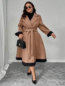 SHEIN Unity Áo khoác nữ màu sắc cỡ lớn, thanh lịch cho mùa thu/đông - Cà phê nâu - Xem 6