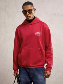 AKNOTIC Business Casual Áo nỉ trùm đầu tay dài dáng rộng thoải mái dệt kim thời trang dành cho nam, áo hoodie thêu họa tiết khi đi chơi, quà tặng cho bạn bè, chồng, bạn trai, cho mùa thu đông - Đỏ - Xem 2