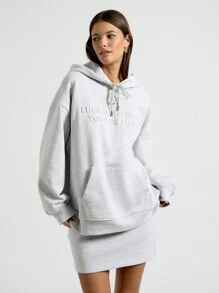 AiiRZ Cozy Debossed Lettering Pullover Hoodie Motivational Statement Loungewear Drawstring Long Sleeve Athletic Workout Autumn Winter Casual Sports