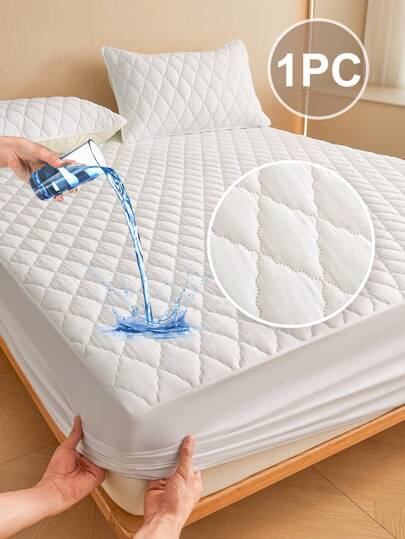 1pc Fitted Sheet, Bedding, Mattress Protector, Bed Cover, Diamond Check Fitted Sheet, Bed Sheet, Cozy Home Textile, Breathable And Anti-Pilling Mattress Protector, Solid Color Diamond Bed Cover, Bedroom Decoration, Decorative Bed Spread Bed Cover