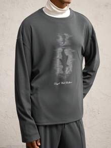 AKNOTIC Business Casual 2pcs/Set Men's Loose Fit Crew Neck Long Sleeve Knitted T-Shirt & Pants Suits - Dark Grey - View 7
