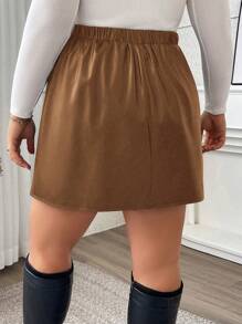 Calvaya Plus Size Solid Color Ruched A-Line Skirt, Casual & Daily Wear