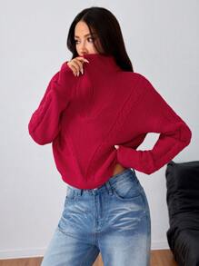 Flirla Women's Solid Color Half Zip Up Casual Pullover Sweater