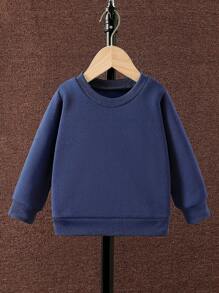 SHEIN Baby Jungen karierte Reißverschlussjacke mit Kapuze & einfarbiger Langarm Sweatshirt und Hose Lässig Outfit Set, Herbst/Winter - Blau - Übersicht 4