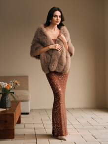 Anewsta Women's Winter Faux Fox Fur Faux Fur Collar Elegant Melorad Shawl, Suitable As New Year's Outfit