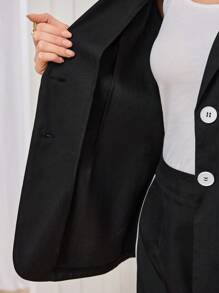 Modelyn Women Solid Color Woven Jacket With Black & White Striped Panels, Autumn/Winter