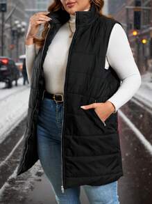 SHEIN Clasi Abrigo casual con acolchado sin mangas, talla grande, invierno