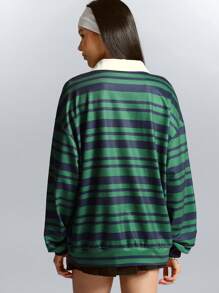 INAWLY Women's Letter & Striped Print Contrast Color Casual Long Sleeve T-Shirt Graphic Tees Women Tops For Spring Fall Cloth For Women - Multicolor - View 2