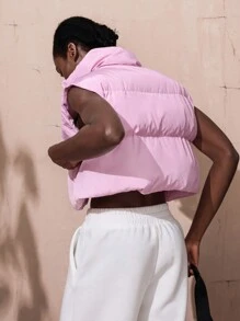 VARSITIE Pink Christmas Cold Fall Winter High Collar Cropped Vest Women Sports Winter Coats - Baby Pink - View 2