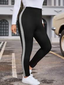 SHEIN LUNE Leggings deportivos casuales de talla grande, adecuados para atuendos de aeropuerto en otoño/invierno, atuendos de Acción de Gracias, ropa de Año Nuevo, ropa casual de primavera/verano para uso diario. Leggings ceñidos de cintura alta elásticos y de punto, adecuados para deportes, yoga y actividades al aire libre.
