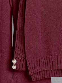 SHEIN LUNE 2 件套：纯色高领长袖上衣和前结裤毛衣 - 紅木色 - 查看 4