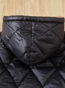 Young Girl Plain Color Thermal Lined Hooded Zip-Up Long Sleeve Padded Coat, For Winter